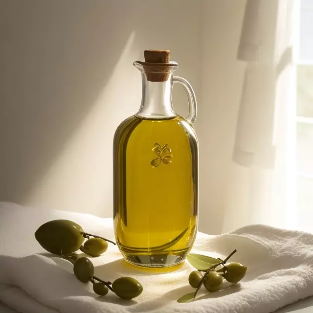 Azeite de oliva sobre uma toalha